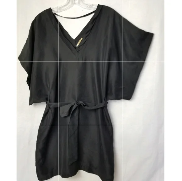 Piko 1988 Black Silk Short Dolman Sleeve Belted Mini Dress Size Medium - Picture 1 of 11